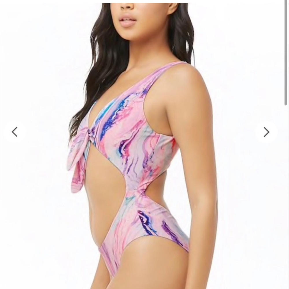 Tie dye one piece swimsuit with cutout and tie top